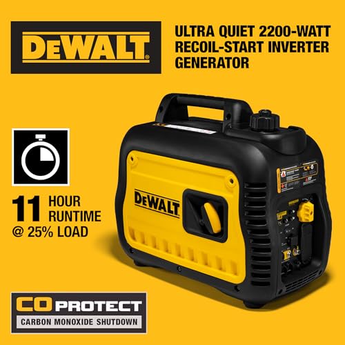 DeWalt 2,500 Starting Watt Portable Inverter Generator, Gas Powered, CO Protect Carbon Monoxide Detection, 8 Hour Runtime, Quiet Operation, Home Backup RV Camping Jobsite, 49 State - style: 2,500 Starting Watts