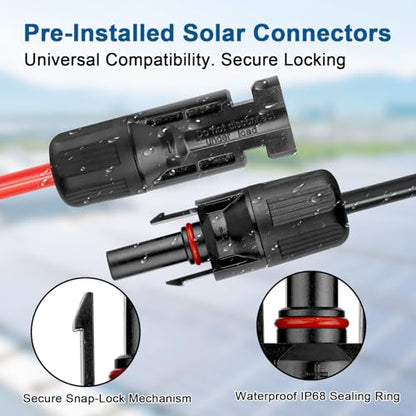 XRDS -RF Solar Panel Cable 40FT, 10AWG Solar Extension Cable with Male & Female Solar Connectors, Flame-Retardant Protective Sleeving Solar Cable, Weatherproof PV Wire for Solar Panel Connection - size: 10AWG 40FT