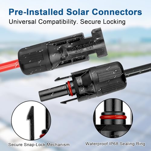 XRDS -RF Solar Panel Cable 6FT, 10AWG Solar Extension Cable with Male & Female Solar Connectors, Flame-Retardant Protective Sleeving Solar Cable, Weatherproof PV Wire for Solar Panel Connection - size: 10AWG 6FT