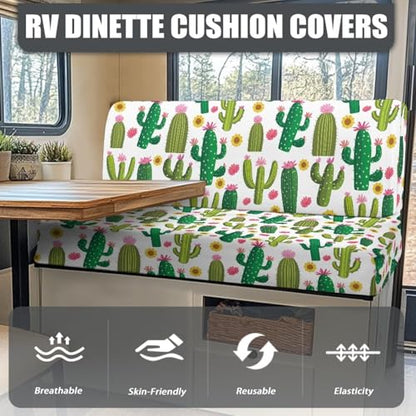NDISTIN Cactus RV Dinette Cushion Covers 2 Sets Anti-Slip Rv Couch Covers for Sofa Bed Comfortable RV Bench Seat Covers for Dinette, Include 1 Bench Cover & 1 Backrest Cover - color: Cactus