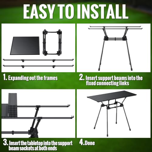 GARLLEN Folding Camping Table 176LBS Capacity, 4 Adjustable Height Roll-up Camping Table with Carrying Bag, Portable Aluminum Picnic Table for BBQ, Cooking, Outdoor, Tabletop 35" L x 16" W - size: Tabletop Size: 35"L x 16"W
