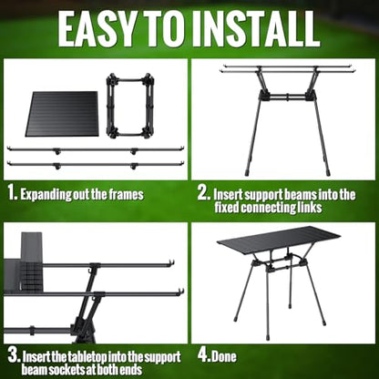 GARLLEN Folding Camping Table 176LBS Capacity, 4 Adjustable Height Roll-up Camping Table with Carrying Bag, Portable Aluminum Picnic Table for BBQ, Cooking, Outdoor, Tabletop 35" L x 16" W - size: Tabletop Size: 35"L x 16"W