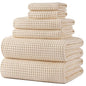 POLYTE 430 GSM Microfiber Quick Dry Lint Free Oversize Bath Towel Set, 6 Piece (Waffle Weave) - color: Light Beige