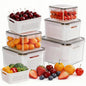 HOMETALL 5 Pack Fruit Storage Containers for Fridge, Plastic Fruit Containers for Fridge with Removable Colanders, Leakproof Fridge Organizers and Storage for Berry Vegetable Salad Lettuce Meat Food - size: 5 Pack