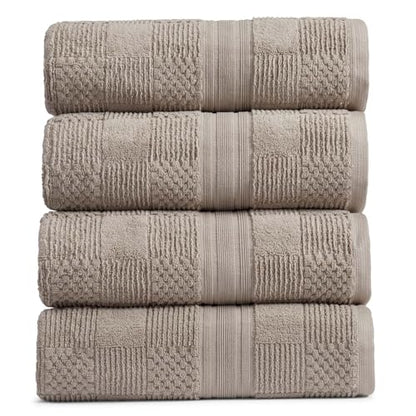 Springtree Home 100% Cotton Bath Towel Set of 4 | Brown Bath Towels | Geometric Textured Design | Absorbent & Quick-Dry | 4 Bath Towels | Oeko-TEX® Standard 100 Cotton | Myla Collection - Cobblestone - color: Cobblestone, size: Bath Towel (4 Pack)