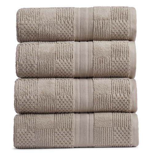 Springtree Home 100% Cotton Bath Towel Set of 4 | Brown Bath Towels | Geometric Textured Design | Absorbent & Quick-Dry | 4 Bath Towels | Oeko-TEX® Standard 100 Cotton | Myla Collection - Cobblestone - color: Cobblestone, size: Bath Towel (4 Pack)
