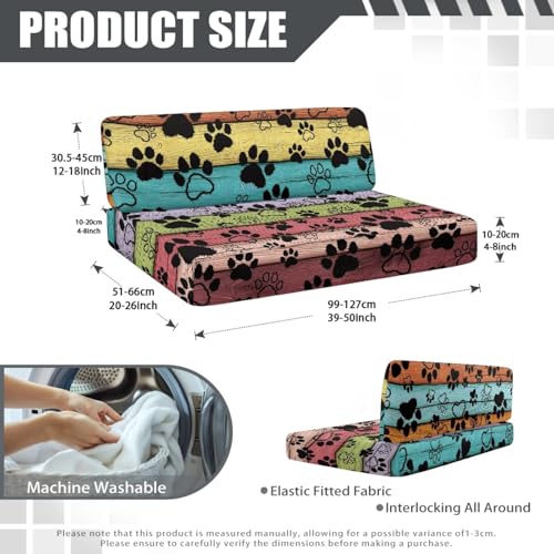 Dog Paw RV Dinette Cushion Covers Colorful Board RV Stretch Sofa Seat Slipcovers Washable Camper Couch Cushion Covers Include 1 Bench Cover 1 Backrest Cover - color: Dog Paw Colorful Board