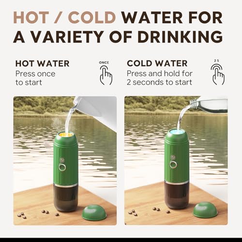 i Cafilas Portable Espresso Machine Self-Heating | Battery Powered Coffee Maker for Camping without Electricity| 2-in-1 Ground Coffee&NS Capsule|19 Bar| USB-C Fast Charge| Green Coffee Maker for Car - color: Green
