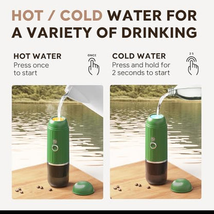 i Cafilas Portable Espresso Machine Self-Heating | Battery Powered Coffee Maker for Camping without Electricity| 2-in-1 Ground Coffee&NS Capsule|19 Bar| USB-C Fast Charge| Green Coffee Maker for Car - color: Green