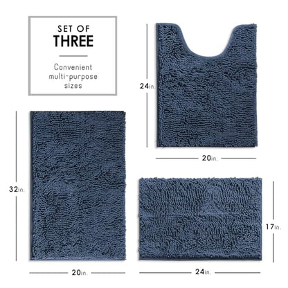 Hearth & Harbor Bathroom Rugs, Chenille Bath Mat - Machine Washable Bath Mats for Bathroom Non-Slip Backing Rubber, Quick Dry Mat - Navy Blue Bath Rug, 17x24-20x32-20x24 - color: Navy Blue, style: 17x24 / 20x32 / 20x24