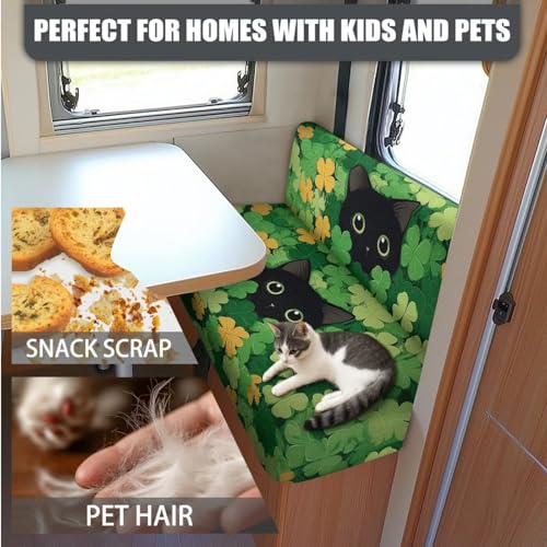 Cat Shamrock 3 Pcs RV Dinette Cushion Covers Anti-Slip Camper Cushion Slipcover Stretch 2 Seat Sofa Chair Covers St. Patrick's Day Accessories Backrest Cover and Pillowcase - color: Cat Shamrock
