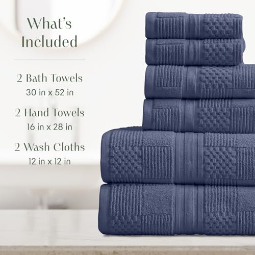 Springtree Home 100% Cotton Bathroom Towel Set | 6 Piece Set - Blue Towels | Geometric Textured Design | Absorbent & Quick-Dry | Oeko-TEX® Standard 100 Cotton | Myla Collection - Indigo - color: Indigo, size: 6 Piece Set