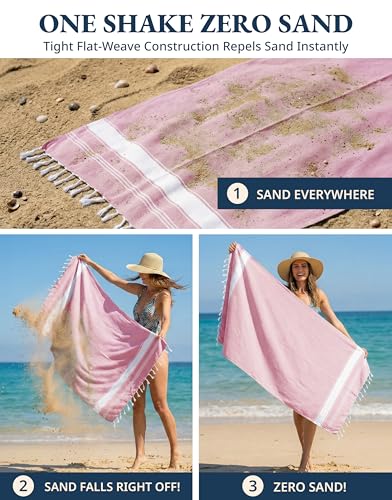LANE LINEN Beach Towel 2 Pack - Beach Towels Oversized, Pre-Washed Large Beach Towels, Sandless Beach Towel, Quick Dry Travel Towel, Large Pool Towels, 39"x71" - Cashmere Rose - color: 26: Cashmere Rose, size: Pack of 2