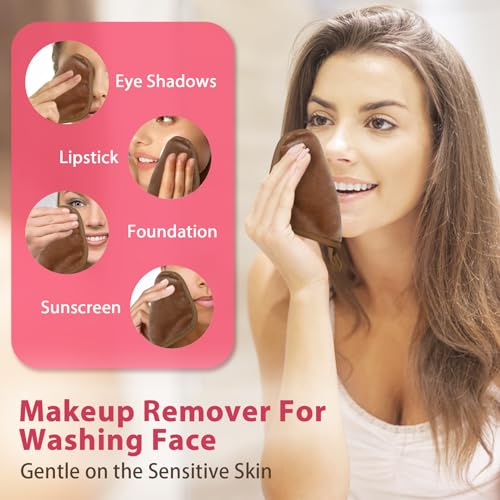 Natwag Makeup Remover Cloth, 6" x 6" Make Up Towels Reusable Face Cloth for Washing Face, Makeup Remover Pads Microfiber Face Washcloth with Mesh Bag, Just Water, 12 Pack, Brown - color: Brown