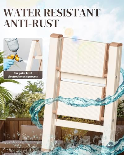2 Step Ladder, Folding Step Stool with Wider Pedal, Anti-Slip Feet & Non Slip Stripes, Aluminum Sturdy Material, 300Lbs Capacity, Elegant Look of Cream Chocolate Better Matches Your Home - color: Cream Chocolate, size: 2 Step