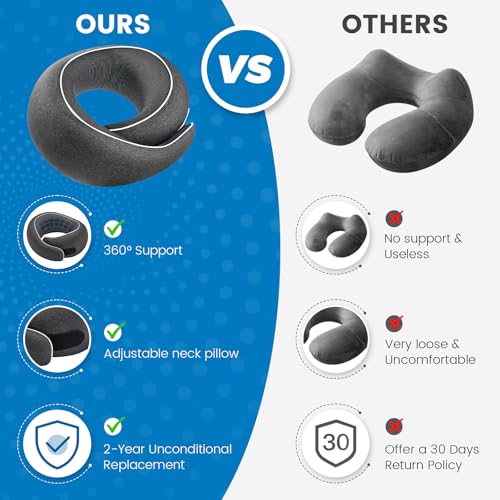 Neck Pillow Airplane,100% Pure Memory FoamTravel Neck Pillow Travel Neck Support Ergonomic &Portable Design Best for Sleeping Plane Car Train Office Flight