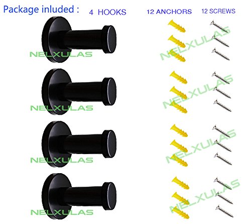 Classic Black Stainless Steel Single Super Heavy Duty Wall Mount Hook, Bath Towel Hooks, Coat Hanger (2", 4 PCS)