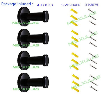 Classic Black Stainless Steel Single Super Heavy Duty Wall Mount Hook, Bath Towel Hooks, Coat Hanger (2", 4 PCS)