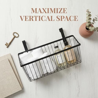 LeleCAT Grid Storage Baskets with Hooks, Over Cabinet Door Organizer, Wire Basket Hanging Storage Organizer, Kitchen Bathroom Organizer (Black, Extra Large) - size: Extra Large