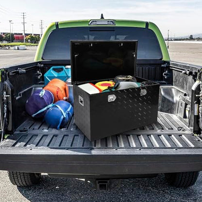 Black 44 Inch Truck Chest Tool box Heavy Duty Aluminum Stripes Plated Pick Up Truck Bed Box Waterproof RV Trailer Toolbox Storage with Side Handle and Lock Keys –44"x24"x24" - color: Black, size: 44"x24"x24"