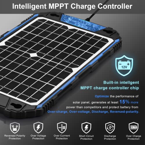 SUNER POWER Waterproof 12W 12V Solar Battery Charger & Maintainer Pro, Built-in UltraSmart MPPT Charge Controller, 12 Volt Solar Panel Trickle Charging Kits for Car Automotive Boat Marine RV Trailer - size: BC-12W Pro