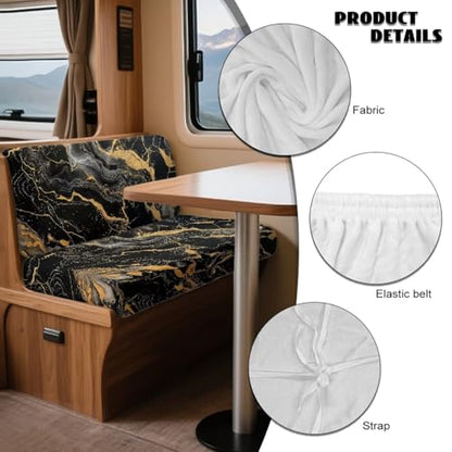 Black Gold Marble Pattern 2 Pcs RV Dinette Cushion Covers Replacement RV Dinette Booth Seats Cover Elastic Sofa Chair Cover Furniture Protector for RV Camper Car Bench - color: Black Gold Marble