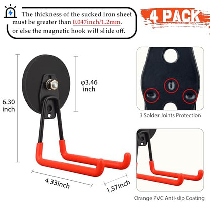ULIBERMAGNET Strong Magnetic Hooks,Large Magnet with Hooks for Heavy Duty Tools,Jig Saw,Hose, 4 Pack Heavy Duty Magnetic Hooks for Hammer Drill,Circular Saw,Garden Tool(3.46inch/Orange) - style: 3.46" Ultimate Large XL Orange 4PC