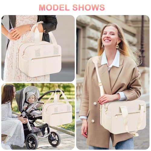 PIIOSER Breastmilk Cooler Bag with Ice Pack, Fits 6 Baby Bottles Up to 9 Ounce, Insulated Bottle Travel Bags with Shoulder Strap-Wearable Breast Pump Carrying Case for Nursing & Working Moms - color: Cream