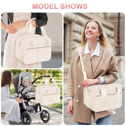 PIIOSER Breastmilk Cooler Bag with Ice Pack, Fits 6 Baby Bottles Up to 9 Ounce, Insulated Bottle Travel Bags with Shoulder Strap-Wearable Breast Pump Carrying Case for Nursing & Working Moms - color: Cream