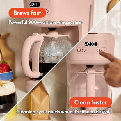 bella 12 Cup Programmable Coffee Maker, Reusable Dishwasher Safe Accessories, Easy LCD display, Auto Shutoff, 900 watt, Blossom - color: Blossom