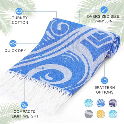 Genovega 6 Packs Oversized Turkish Beach Bath Towel Set Bulk 74"x38" Extra Large Sand Free Quick Dry Swim Camping Pool Clearance Towels Travel Blanket Adult Essentials - color: Multi Pattern One