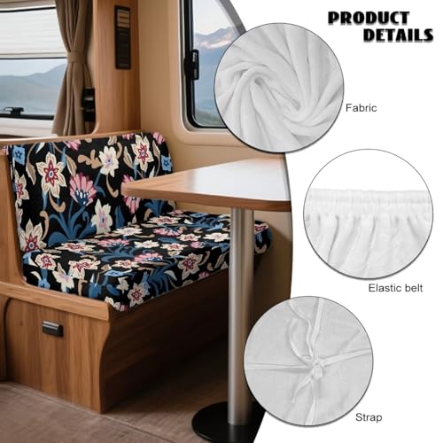 Flower Leaf Pattern 2 Pcs RV Dinette Cushion Covers Breathable RV Couch Cover Elastic Loveseat Sofa Chair Cover Furniture Protector for RV Camper Car Bench - color: Flower Leaf