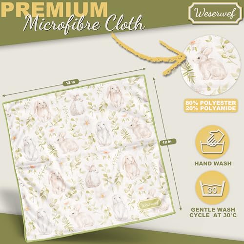 WESERWEF Design Microfiber Glasses Cleaning Cloth – Premium Cleaning Cloth for Eyeglasses, Screens, Tablets, Cameras & Lenses, 12" x 12", Ultra-Soft & Scratch-Free (Rabbits) - color: rabbits