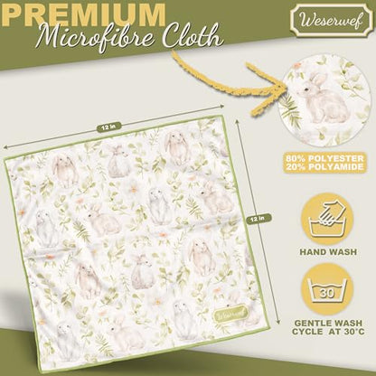 WESERWEF Design Microfiber Glasses Cleaning Cloth – Premium Cleaning Cloth for Eyeglasses, Screens, Tablets, Cameras & Lenses, 12" x 12", Ultra-Soft & Scratch-Free (Rabbits) - color: rabbits