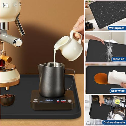 Coffee Mat, 19" x 12" Silicone Coffee Bar Mat, Non-Slip Espresso Machine Mat with 0.44" Raised Edges, Waterproof Heat Resistant Countertop Protector, Dishwasher Safe