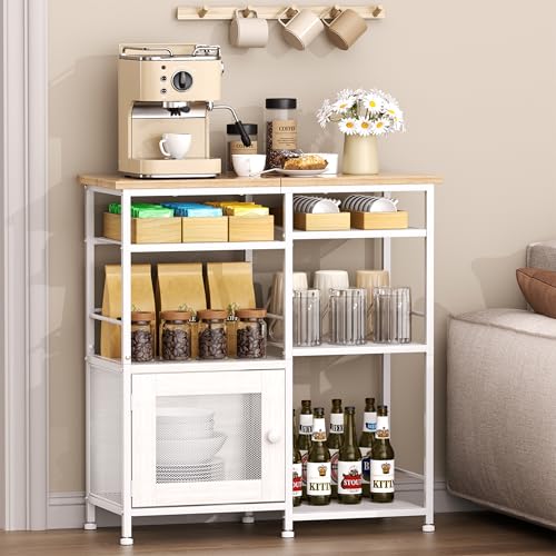 SWTYMIKI Coffee Bar Cabinet Station - Farmhouse Small Coffee Stand Station with Doors, Rustic Storage Organizer for Kitchen, Buffet Sideboard Cabinet Table for Home, Office, Corner, Bar, White - color: White