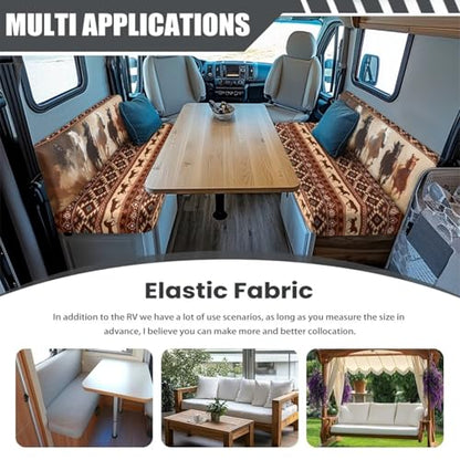 NDISTIN Aztec Horse RV Dinette Cushion Covers 2Pcs Stretchy RV Bench Seat Covers Stretchable RV Bench Seat Covers for Dinette Include 1 Bench Cover & 1 Backrest Cover - color: Aztec Horse
