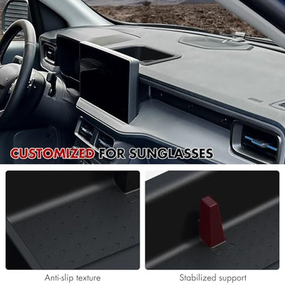 Mabett Dashboard Storage Organizer for Ford Maverick 2025 2026 Anti-Slip Dash Panel Tray with Dedicated Sunglasses Compartment Behind Screen Maverick Accessories(Not 2022-2024 model)
