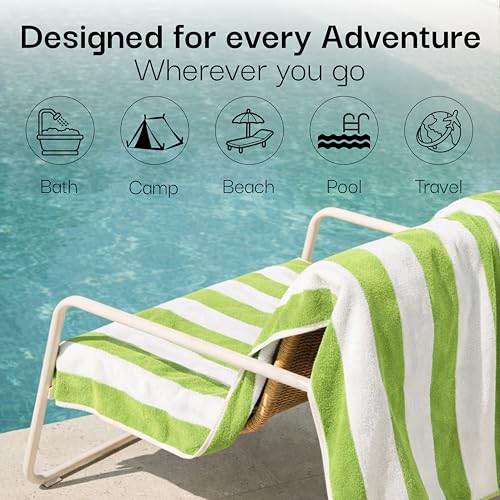 Salt Earth Cotton Striped Beach Cabana Towel, 6 Pack - 30"x60" Quick Dry Towels, Pool Essentials, Travel, Gym & Bathroom Towels, Oversized Beach Vacation Essentials, Pista Green - color: Pista Green, size: Pack of 6