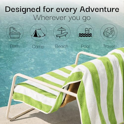 Salt Earth Cotton Striped Beach Cabana Towel, 4 Pack - 30"x60" Quick Dry Towels, Pool Essentials, Travel, Gym & Bathroom Towels, Oversized Beach Vacation Essentials, Pista Green - color: Pista Green, size: Pack of 4