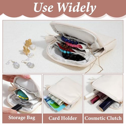 Nogeqi Small Travel Jewelry Case Organizer, Mini Travel Jewelry Pouch Bag for Women, Portable Jewelrys Storage Bag with Zipper for Necklaces Bracelets Earrings Rings Gemstones Storage (Cream White)