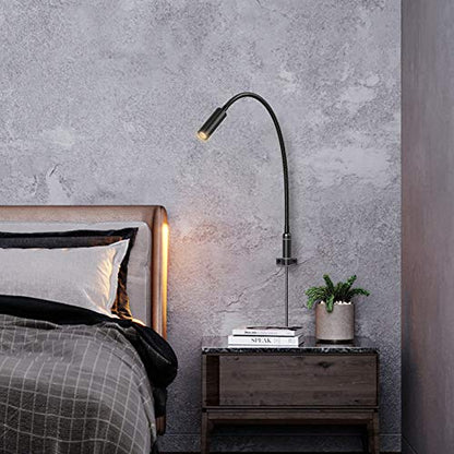 Wall Mounted Reading Light Touch Switch Dimmable LED 3W Warm White 3000K AC Adaptor (Black)