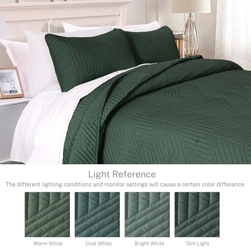Exclusivo Mezcla Ultrasonic Twin Quilt Bedding Set, Lightweight Green Bedspreads Soft Modern Geometric Coverlet Set for All Seasons (1 Quilt and 1 Pillow Sham) - color: Dark Green, size: Twin (68"x88")