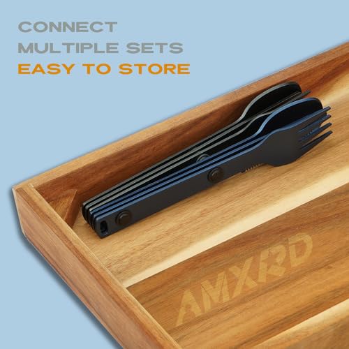 Magnetic Camping Utensils Set, Portable & Reusable Metal Travel Flatware, Camping Cutlery Set, Knife, Fork & Spoon, 3-PACK, Blue - color: Blue