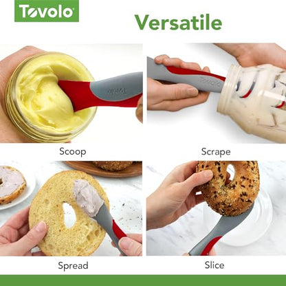 Tovolo Scoop and Spread Large Dual End Silicone Sandwich Spreader Tool with Nylon Handle, BPA Free Dishwasher Safe Silicone and Nylon Tool for Spreading and Scooping, Cayenne Red and Oyster Gray - color: Cayenne, size: Large