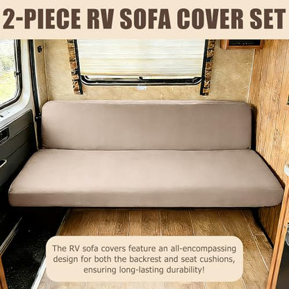 2 Piece RV Couch Covers for Sofa Bed, Stretch Elastic Camper Slipcover for RV Jackknife Sofa Bed, Washable Anti-Slip Furniture Protector, Pet Friendly & Wrinkle Free (Khaki) - color: Khaki