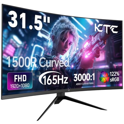 KTC 32 Inch Curved Gaming Monitor, FHD 1080P 165Hz PC Monitor, 1500R, 122% sRGB with HDR, FreeSync Premium, HDMI 2.0x2, DisplayPort 1.4, VESA Compatible, Tilt Adjustable, Eye Care, H32S17C - color: Black, size: 32 inch