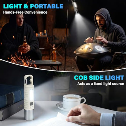 Small Rechargeable LED Flashlight, 500LM Ultra-Lightweight Handheld Light with COB Side Light, Zoomable, 4 Modes, USB-C, Perfect for Camping, Power Outage, Home Emergency