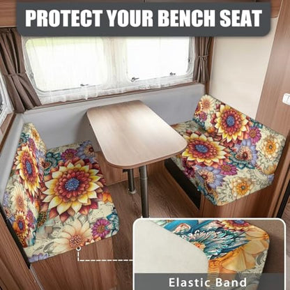 Bohemian Flower RV Dinette Cushion Covers Rv Accessories for Inside, Stretch RV Sofa Seat Slipcovers Replacement Camper Seat Cushion Elastic Washable RV Dinette Seat Protector - color: Bohemian Flower