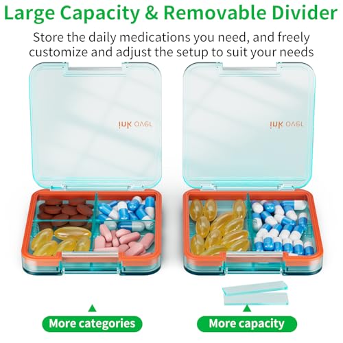 Small Pill Box, Travel Pill Organizer, Small Pill Case, Pill Container for Purse 4 Compartments, Daily Compact Travel Medicine Holder for Vitamins Medication (Blue) - color: Blue